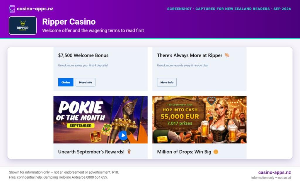 Ripper Casino welcome bonus and wagering terms, explained for New Zealand players (September 2026)