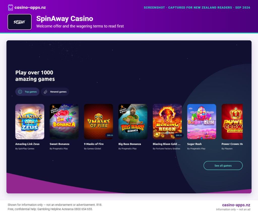 SpinAway Casino welcome bonus and wagering terms, explained for New Zealand players (September 2026)