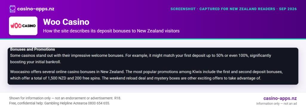 Woo Casino bonus and wagering terms, reviewed for New Zealand players (September 2026)
