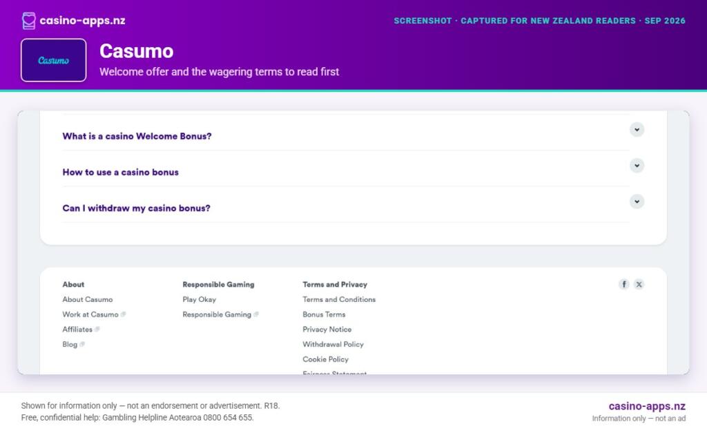 Casumo Casino welcome bonus and wagering terms, explained for New Zealand players (September 2026)