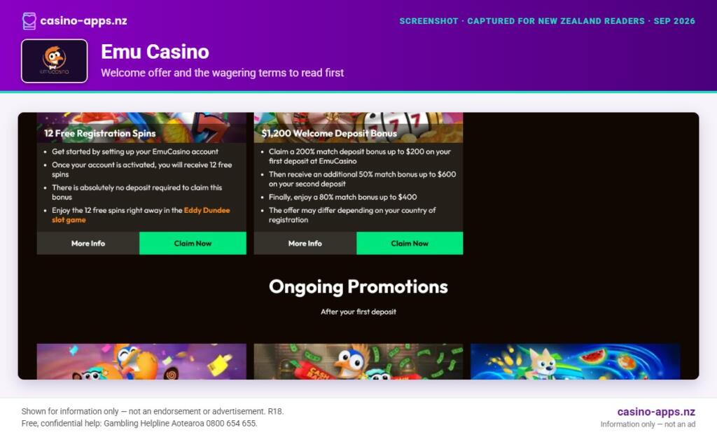 Emu Casino welcome bonus and wagering terms, explained for New Zealand players (September 2026)