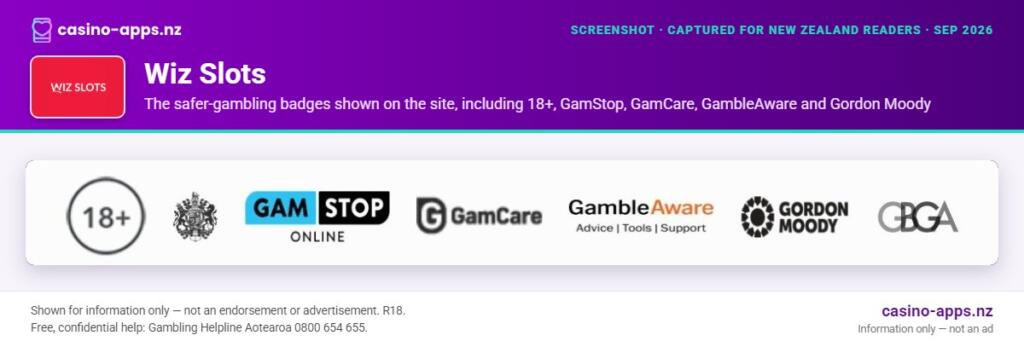 Wiz Slots responsible gambling tools and support information, reviewed for New Zealand players (September 2026)