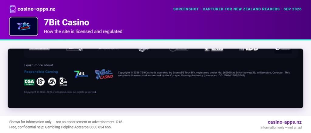 7Bit Casino licensing and regulatory details, reviewed for New Zealand players (September 2026)