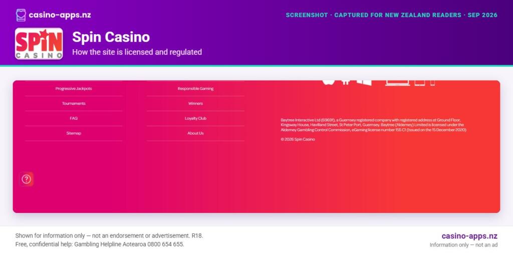 Spin Casino licensing and regulatory details, reviewed for New Zealand players (September 2026)