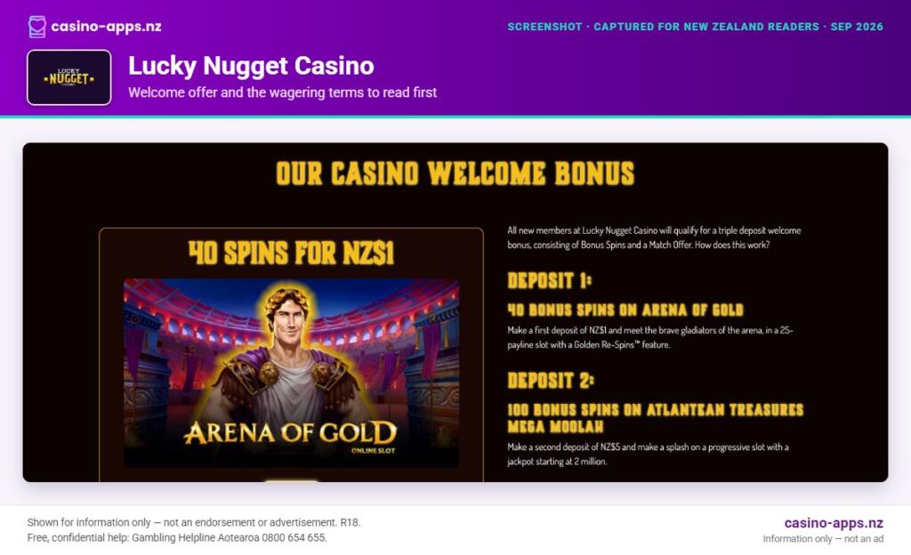 Lucky Nugget Casino welcome bonus and wagering terms, explained for New Zealand players (September 2026)