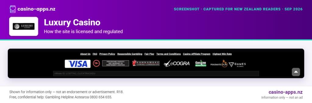 Luxury Casino licensing and regulatory details, reviewed for New Zealand players (September 2026)