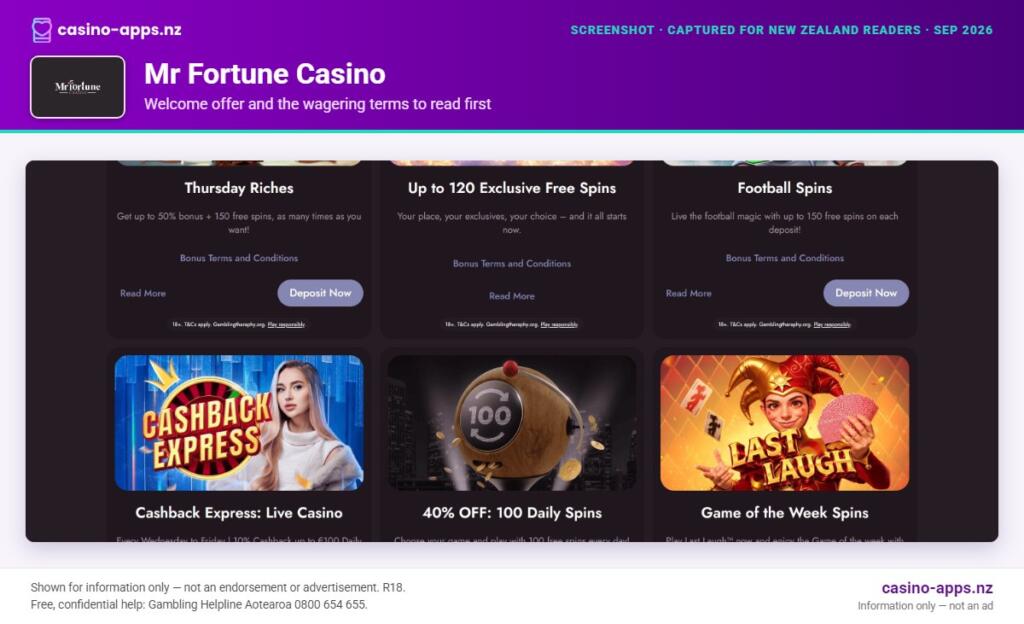 Mr Fortune Casino welcome bonus and wagering terms, explained for New Zealand players (September 2026)