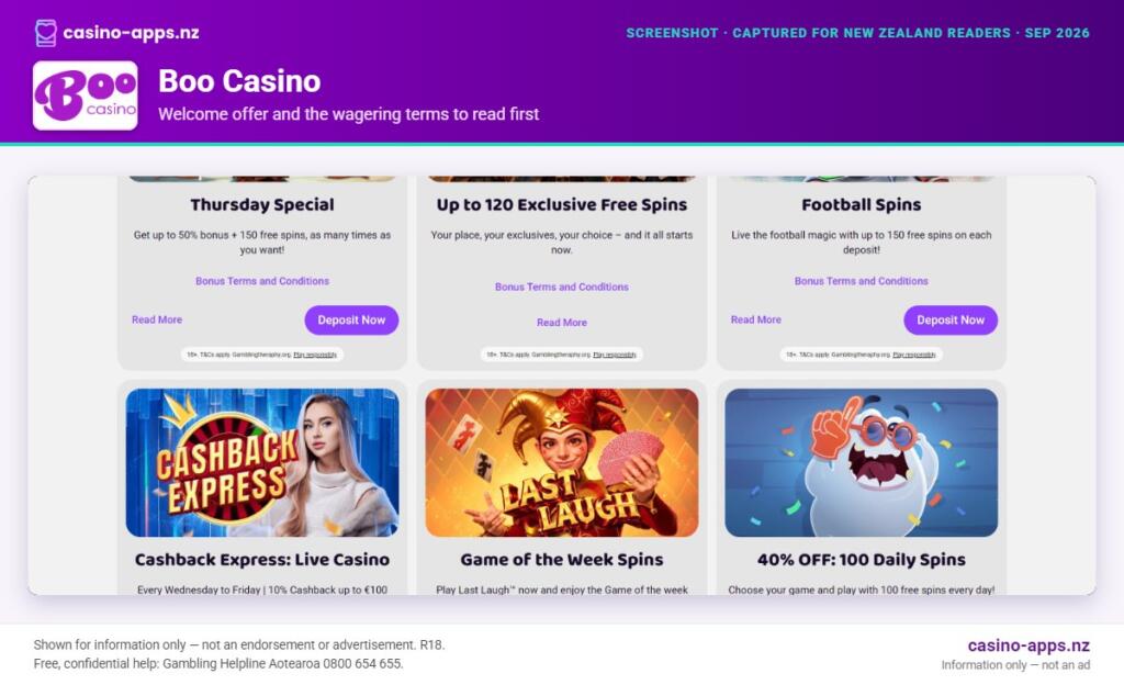 Boo Casino welcome bonus and wagering terms, explained for New Zealand players (September 2026)