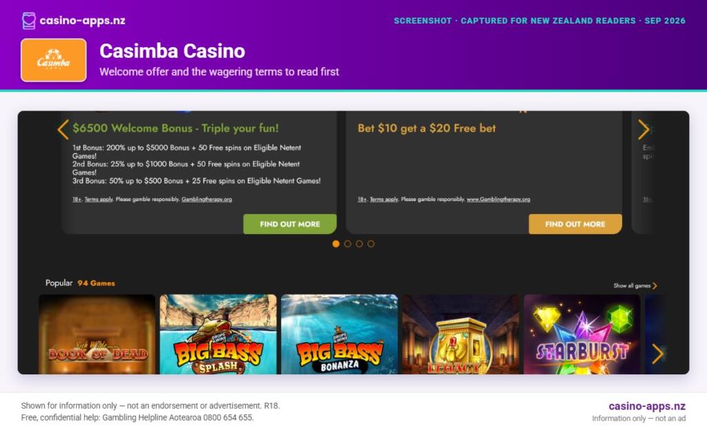 Casimba Casino welcome bonus and wagering terms, explained for New Zealand players (September 2026)