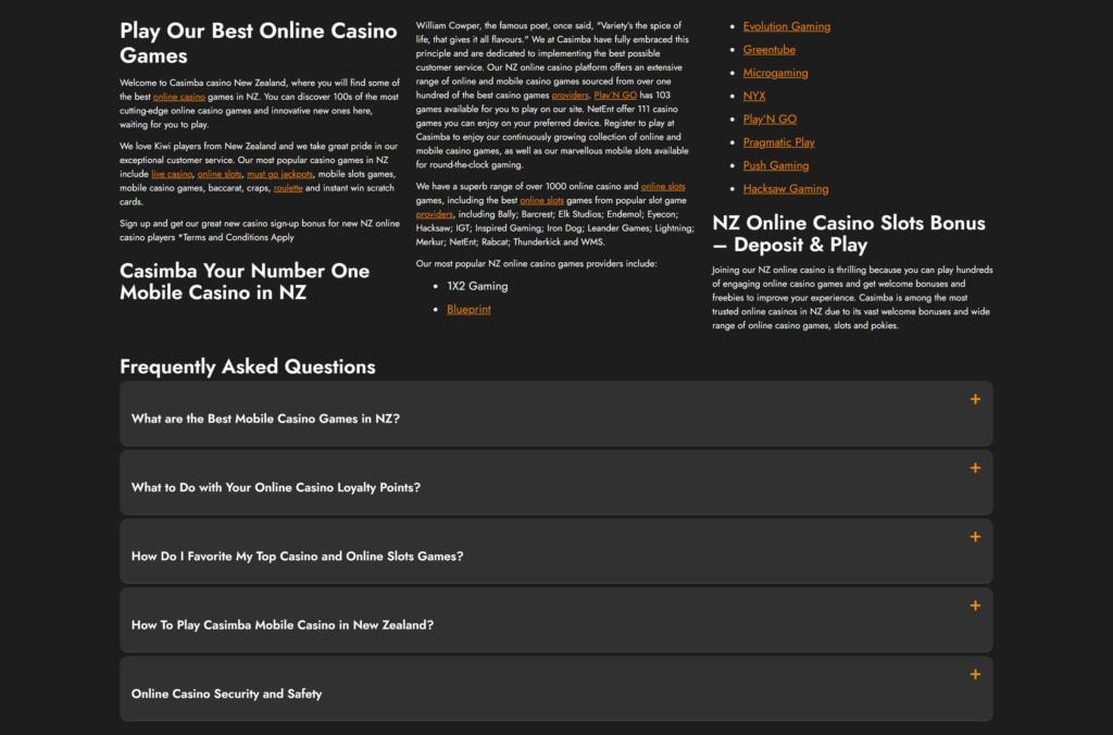 Casimba Casino games lobby and platform layout as seen by New Zealand players (September 2026)