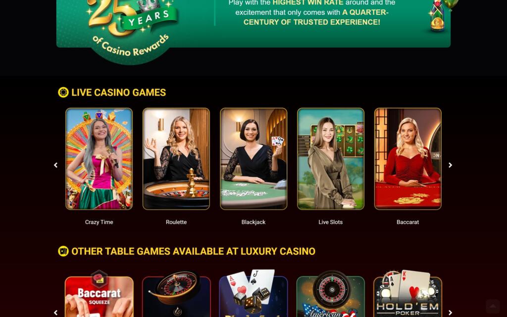 Luxury Casino games lobby and platform layout as seen by New Zealand players (September 2026)